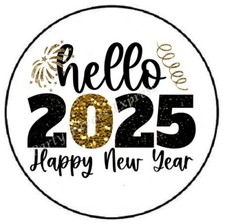 HELLO 2025 HAPPY NEW YEAR ENVELOPE SEALS LABELS STICKERS PARTY FAVORS