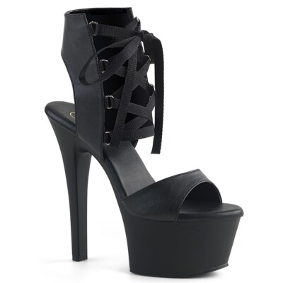 6'' Black Platform Lace Up Ballet Corset Wide Width W Stripper High Heels Shoes