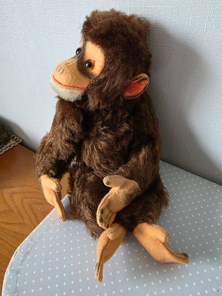 SINGE ANCIEN MOHAIR FEUTRE ARTICULE YEUX VERRE POUET 25 CM SCHUC0 ? - Photo 2/4