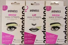 Andmetics 2 Brow Wax Strips  1 lip Wax Strips.16 Cold Strips 4 Calming Care Ea