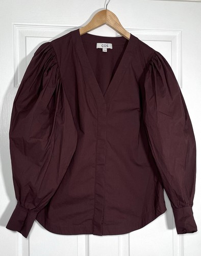 Cos Women's Burgundy Tunic Blouse Shirt Balloon Sleeves Size UK 12 EUR 38 - Picture 6 of 13