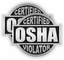 pair - OSHA VIOLATOR Funny Vinyl Hard Hat Safety Helmet Stickers Decals Silver