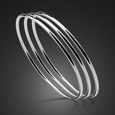 925 Sterling Silver Classical Simple Plain Polished Round Circle Bangle Bracelet