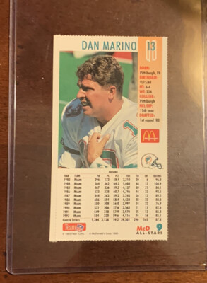 1993 McDonalds GAMEDAY Dan Marino Football Card Miami Dolphins NFL