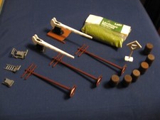 Vintage Lot of 16 HO Train Accessories Telephone Polls Barrels Crossing Gates