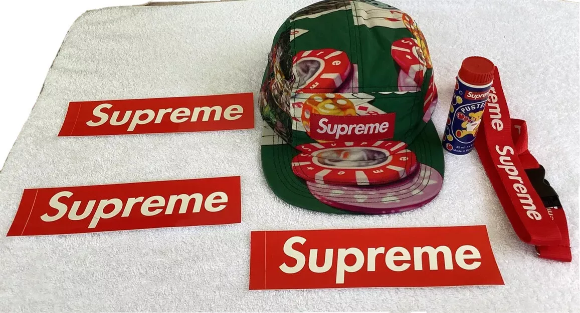 Supreme Casino Camp Hat Green Tags Bubbles Lanyards Stickers Bundle