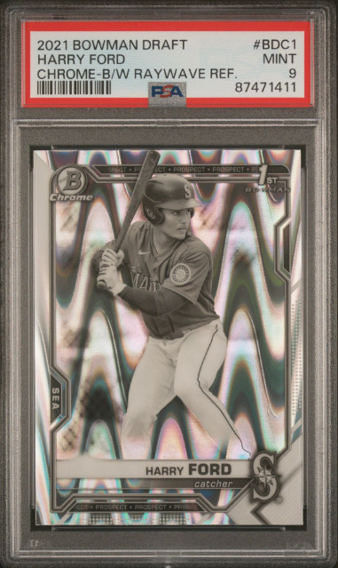 2021 BOWMAN DRAFT BDC1 HARRY FORD CHROME-BLACK & WHITE RAYWAVE REFRACTOR - PSA 9