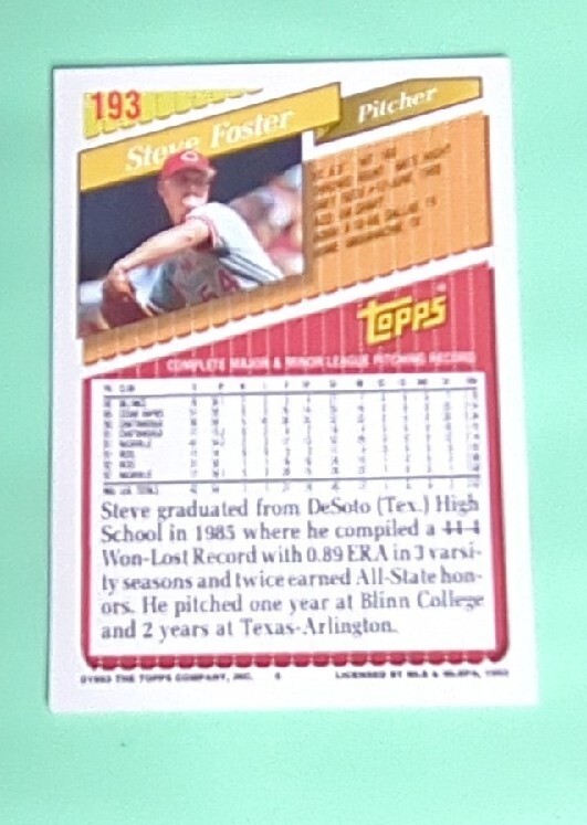 193 Steve Foster Cincinnati Reds 1993 Topps Baseball