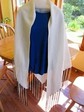 SHAWL Ceremonial Dance triangular 86x42"+ fringe heavy polyester handmade cream