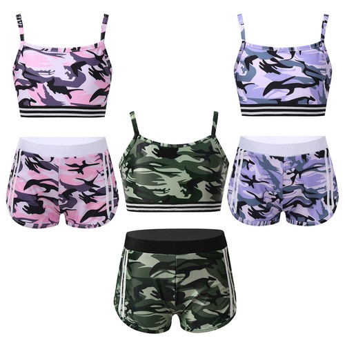 Girls 2 Pcs Gym/Dance/Swim Crop Top with Bottoms Gymnastics Leotard Outfits - Picture 3 of 39