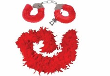 Sexy Red Feather Boa & Fluffy Handcuffs Luxury Tease Ladies Hand Cuffs Hen Night
