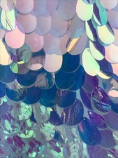 Eggshells Clear White Iridescent Dangled Sequins Fabric by yard-Mesh Base