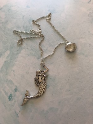 The Siren of the Deep Silver Mermaid with Clam Shell Locket Necklace