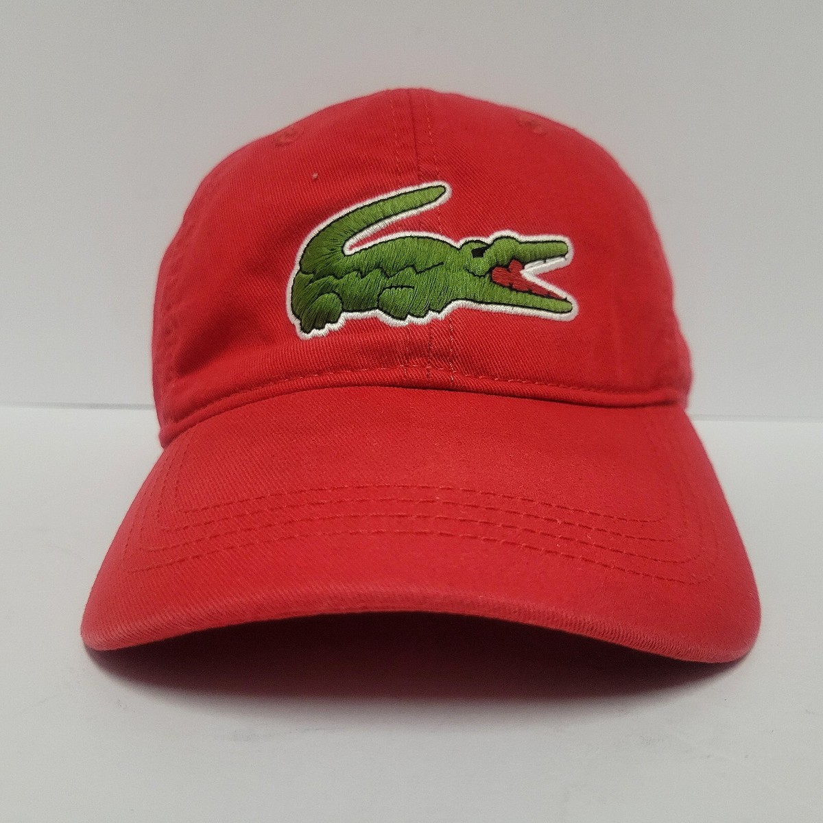 Lacoste Hat Cap Twill Strap Back Red BIG Croc Logo Crocodile