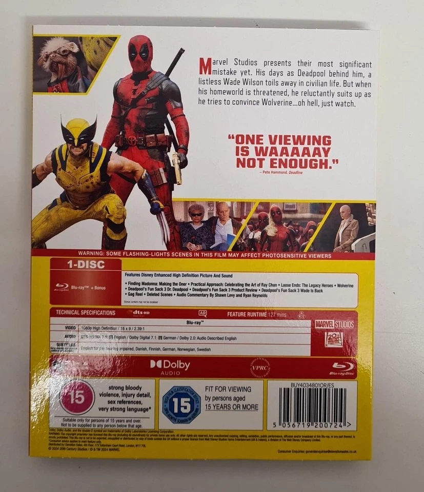 BLU-RAY DEADPOOL & WOLVERINE BRAND NEW SEALED UK STOCK - Image 2 of 2