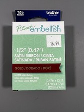 Brother P-touch Embellish Tape for Label Maker 1/2" Gold on Red Satin Ribbon