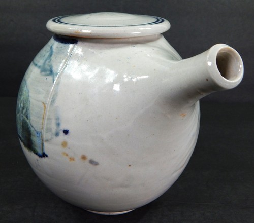 VINTAGE HANDGEWORFEN STEINZEUG KUNSTKERAMIK TEEKANNE & 5 TASSEN SET KÜNSTLER SIGNIERT SCHWARTZ - Bild 11 von 24