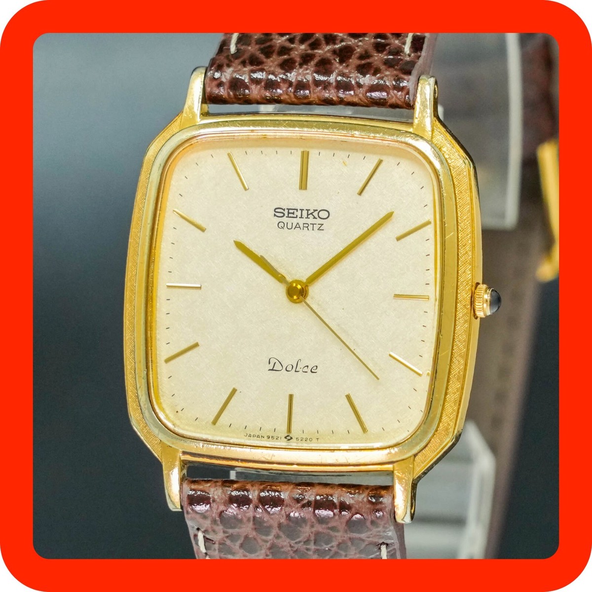 Vintage 1988 [N-MINT] SEIKO DOLCE 9521-5220 Gold Square Tank Shape