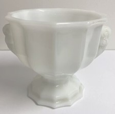 E. O. BRODY CO 5 1/2" WHITE MILK GLASS VASE PLANTER FOOTED CLEVELAND OH J2537