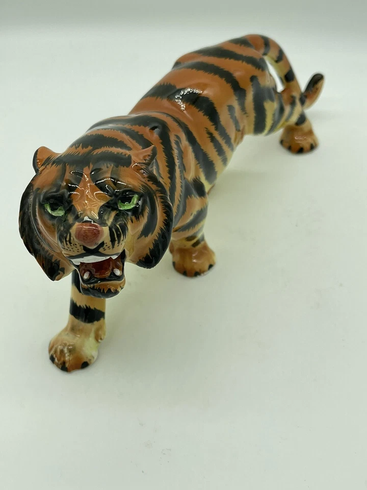Porcleain японский бенгальский тигр фигурка 11,5 «длиной, 4,75» длина с зелеными глазами - Изображение 2 из 4
