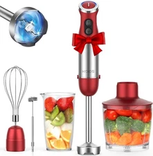 5-in-1 Hand Immersion Blender 1000W 12Speed Stainless Steel Handheld Blender Red