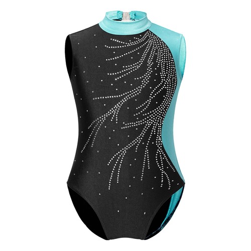 Kids Girls Dancewear Sport Outfit Shiny Set Leotard Mock Neck Performance Yoga - Picture 14 of 48