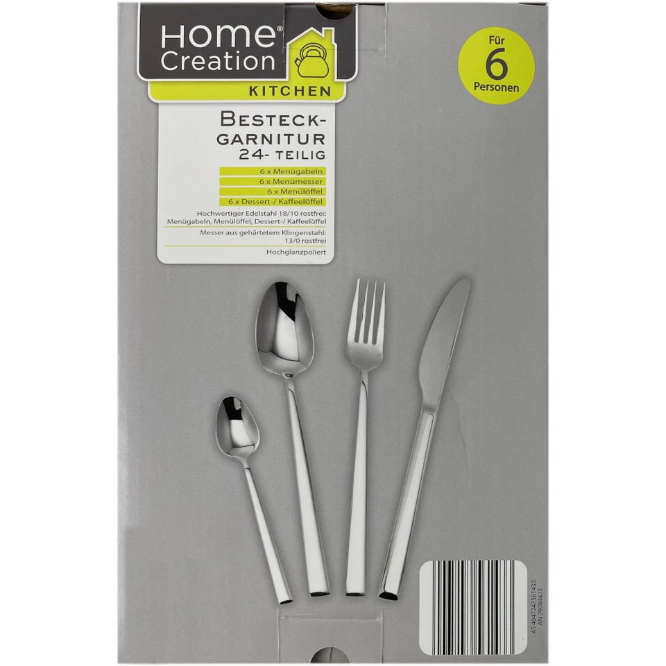 Home Creation Besteck Besteckset 24 tlg Set für 6 Personen Edelstahl Hochglanz - Bild 2 von 2
