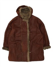 Christ Womens Hooded Shearling Coat Uk 16 Large Brown Leather Kf15
