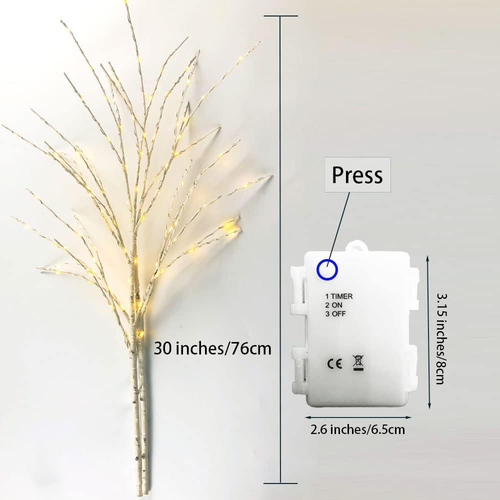 36" Lighted Birch Tree with 100 Warm White LEDs and Timer, Battery Operated - Picture 2 of 12