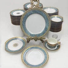 Celadon Florentine Mikasa, Green Marble, Gold 16 Dish Sets, 80 pc Dinnerware