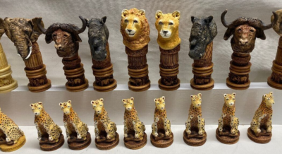 HAND PAINTED AFRICAN ANIMAL CHESS SET~ CERAMIC ~ NEW ~ NO BOARD