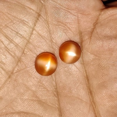4 Ray Star 10 MM Round 10.5Ct Natural Orange Color Moonstone Cabochon 2 PCS Pair