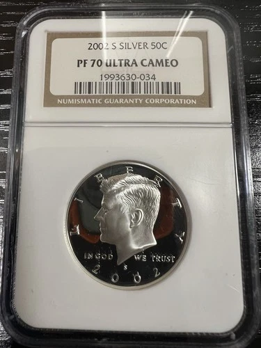 2002 S SILVER PROOF KENNEDY HALF DOLLAR NGC PR 70 ULTRA CAMEO. TOP GRADE BEAUTY.