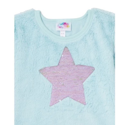 BMagical Girls Long Sleeve Fluffy Crew Neck Sequin Star Lounge Top Aqua Size 6 - Picture 2 of 6