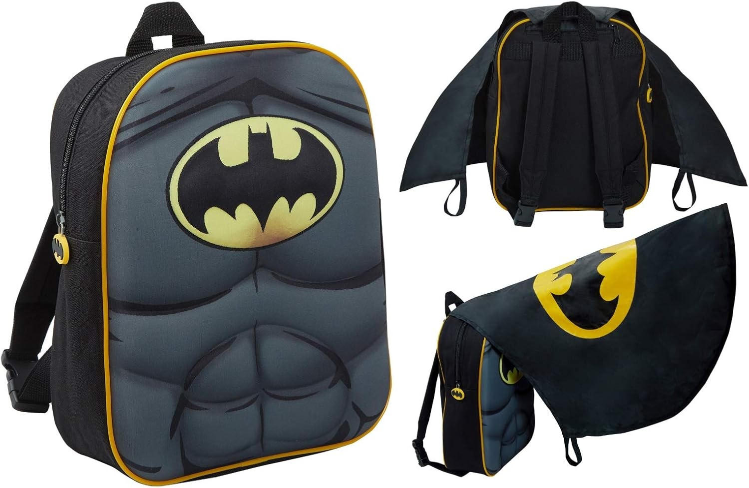 Batman Mochila 3d para Niño con Capa Plegable | Dc Comics | Negro