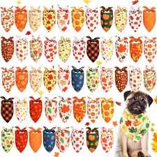50 Pcs Fall Dog Bandanas Bulk Pumpkin Maple Leaves Plaid Thanksgiving Bandana...