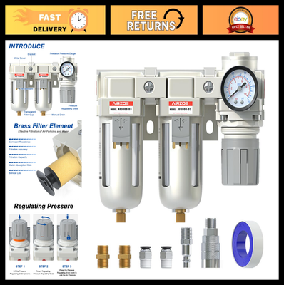 #ad 3 8quot; NPT Air Dryer Water Separator for Compressor Double Filter Pressure Regul $64.74