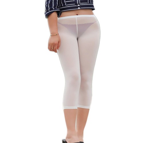 Women Leggings Cropped Pants Daily Sports See Through Shorts Solid Thin - Picture 10 of 18