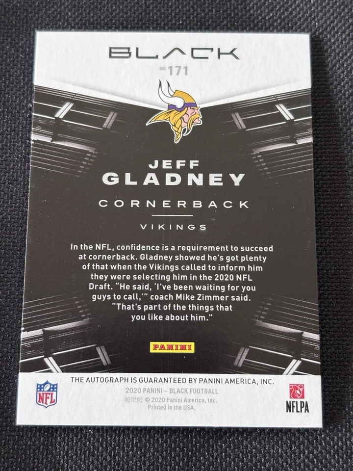 Jeff Gladney 2020 Black RC #171 AUTO AUTOGRAPH#d 100/199 TCU HORNED FROGS Card - Image 3 of 3