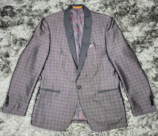 Tallia Tuxedo Jacket Mens 40R Purple Check Shawl Lapel One Button Blazer