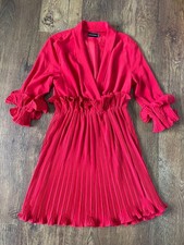 Beautiful Red Ruffle PrettyLittleThing Dress Uk 12 Eur 40