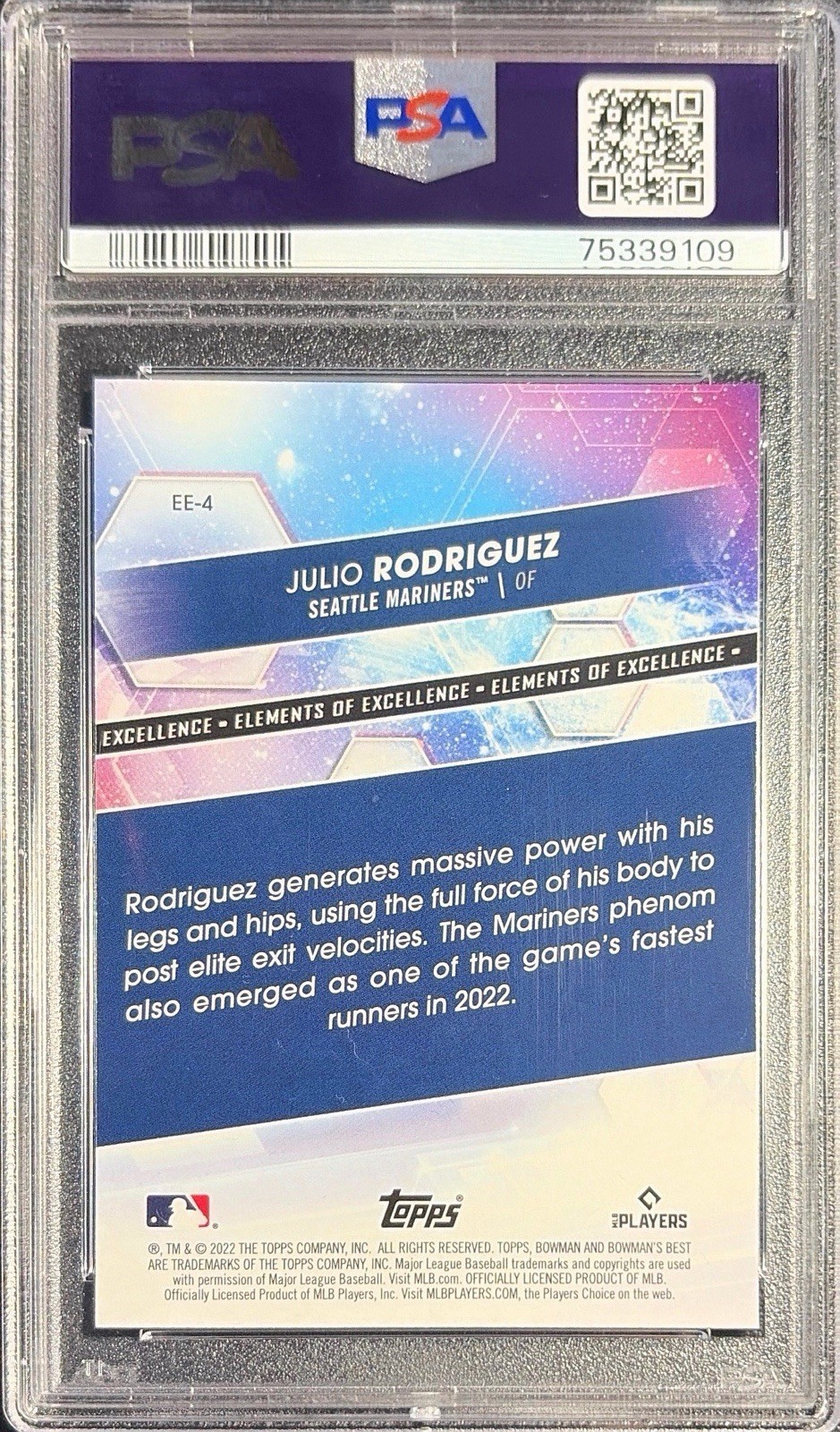 Julio Rodriguez ~ 2022 Bowman's Best ~ Elements of Excellence Rookie #EE4 PSA 10 view 2