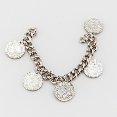 Vintage Armband Kette 5 Münzen 20 Rappen Eidgenossenschaft Schweiz
