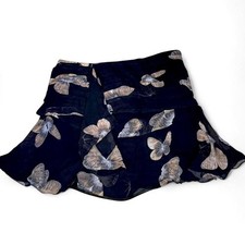 Vintage Black Butterfly Print Ruffle Skirt Fairycore