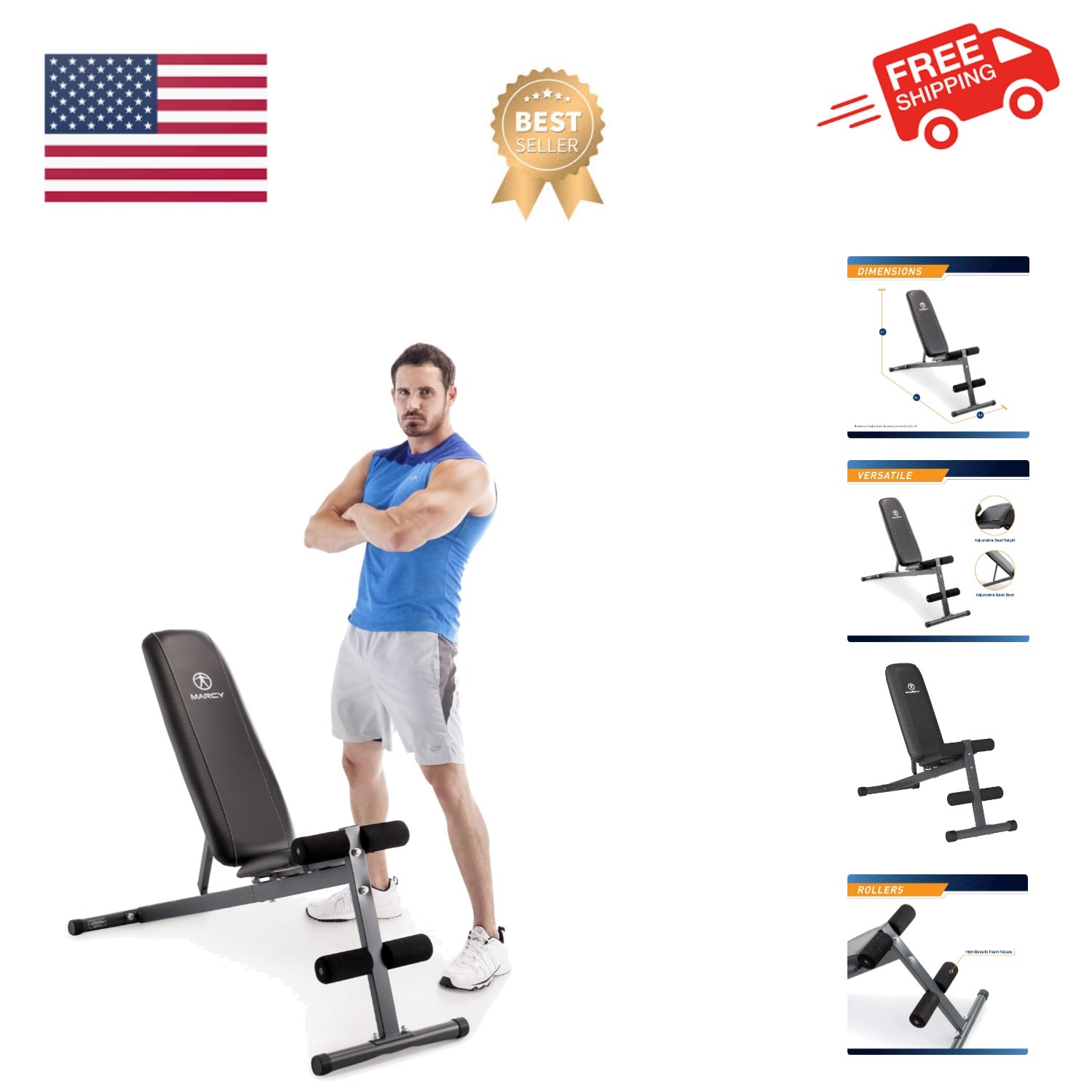 Exercise Utility Bench for Upright, Incline, Decline, and Fl