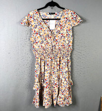 Feminine Dress Womens Large Yellow Floral Smocked Cottage Core Floral Festival