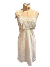 Vintage 1955 Barbizon Camilee Cream Satin Slip Dress
