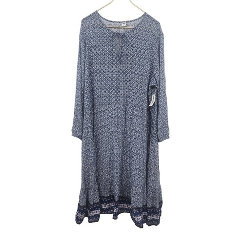 New NWT Old Navy Cotton Long Sleeve Midi Dress Comfy Flowy Blue XXL