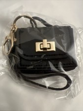 New- Bag Charm/ Keychain Black With Gold Hardware-opens