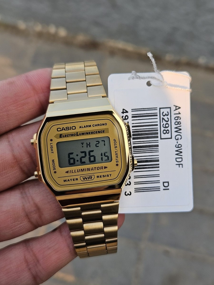 Casio A168WG-9WDF Gold Digital Watch Electro Luminescence Alarm